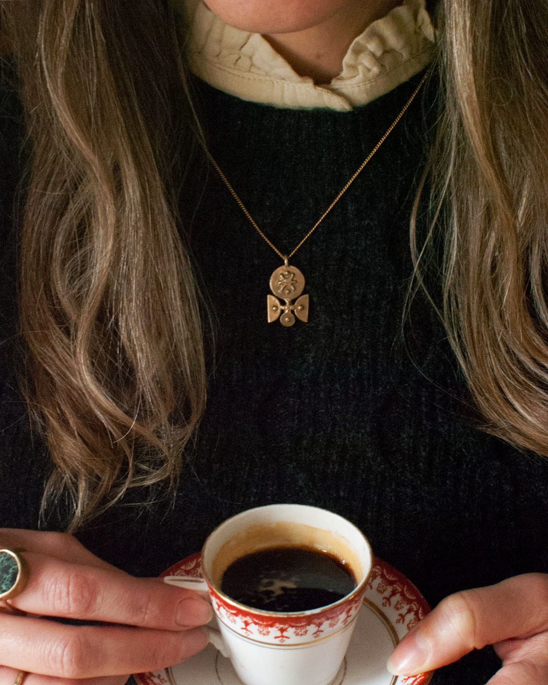 Solid Bronze Mini ‘Breja’ Necklace On Gold Plated Chain