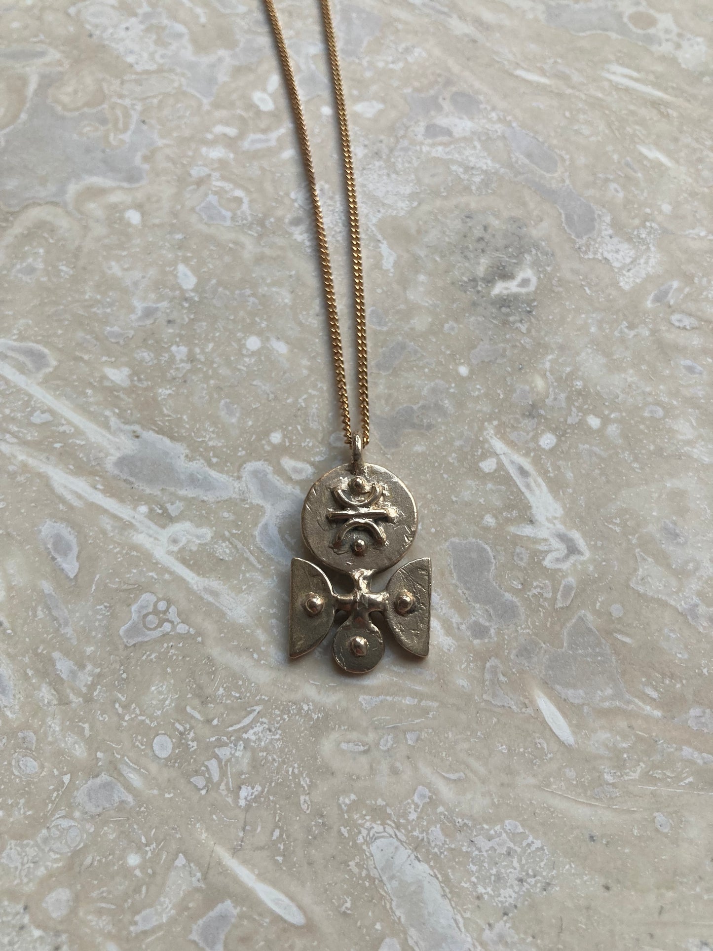 Solid Bronze Mini ‘Breja’ Necklace On Gold Plated Chain
