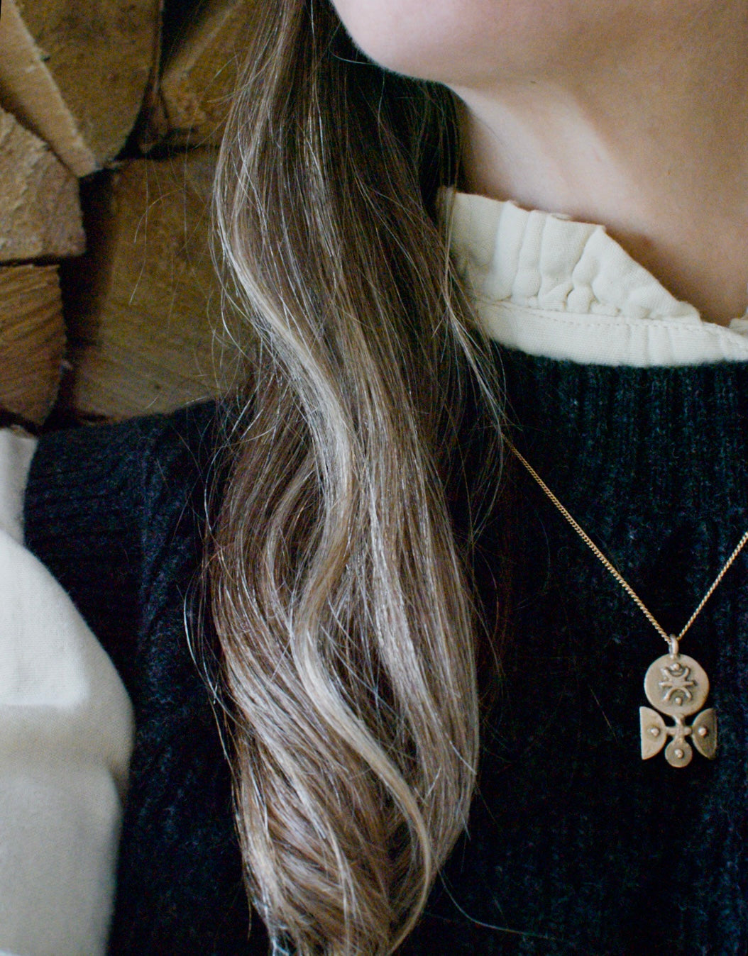 Solid Bronze Mini ‘Breja’ Necklace On Gold Plated Chain