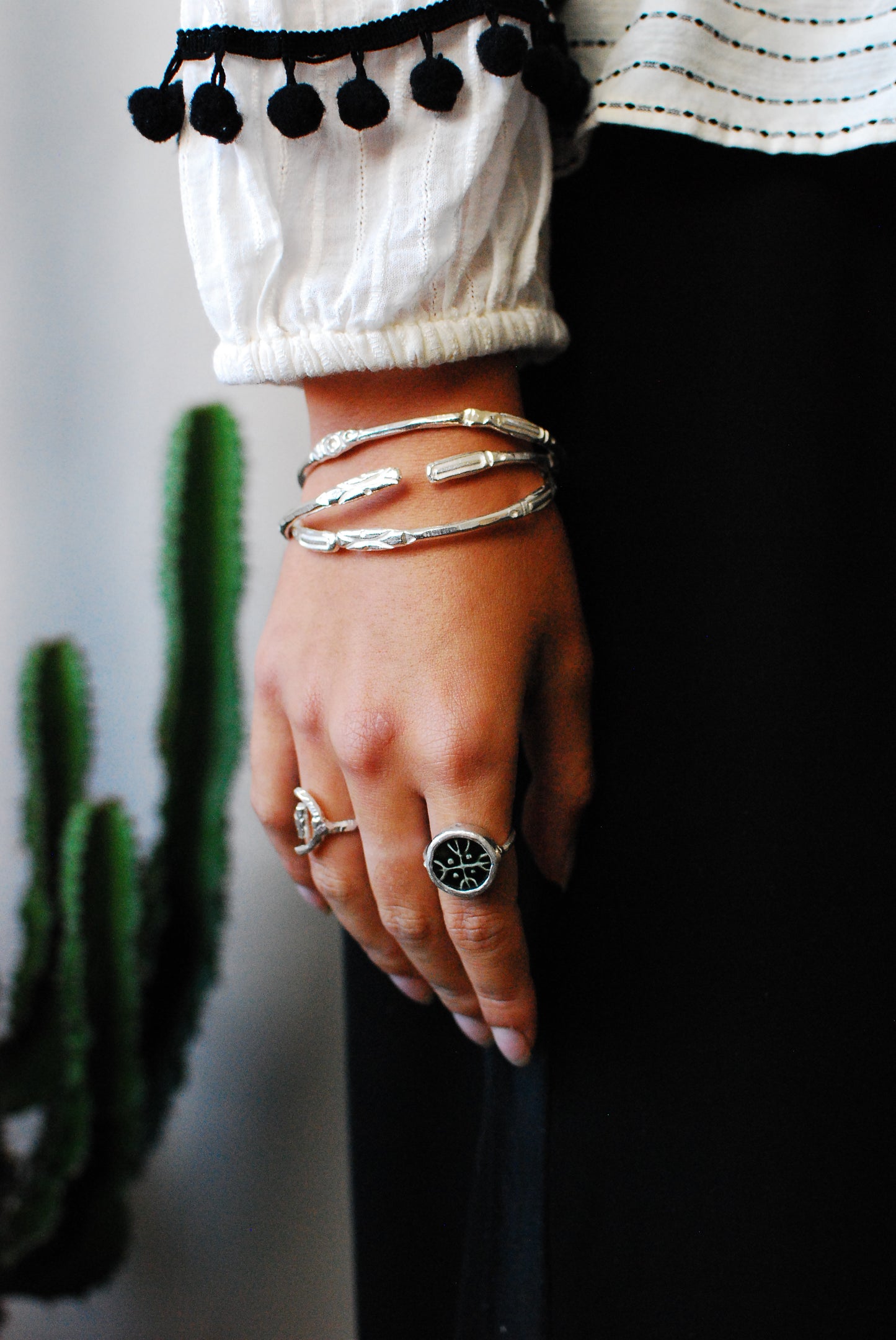 Solid Silver Adjustable ‘Menhir’ Bangle (Medium/Large)
