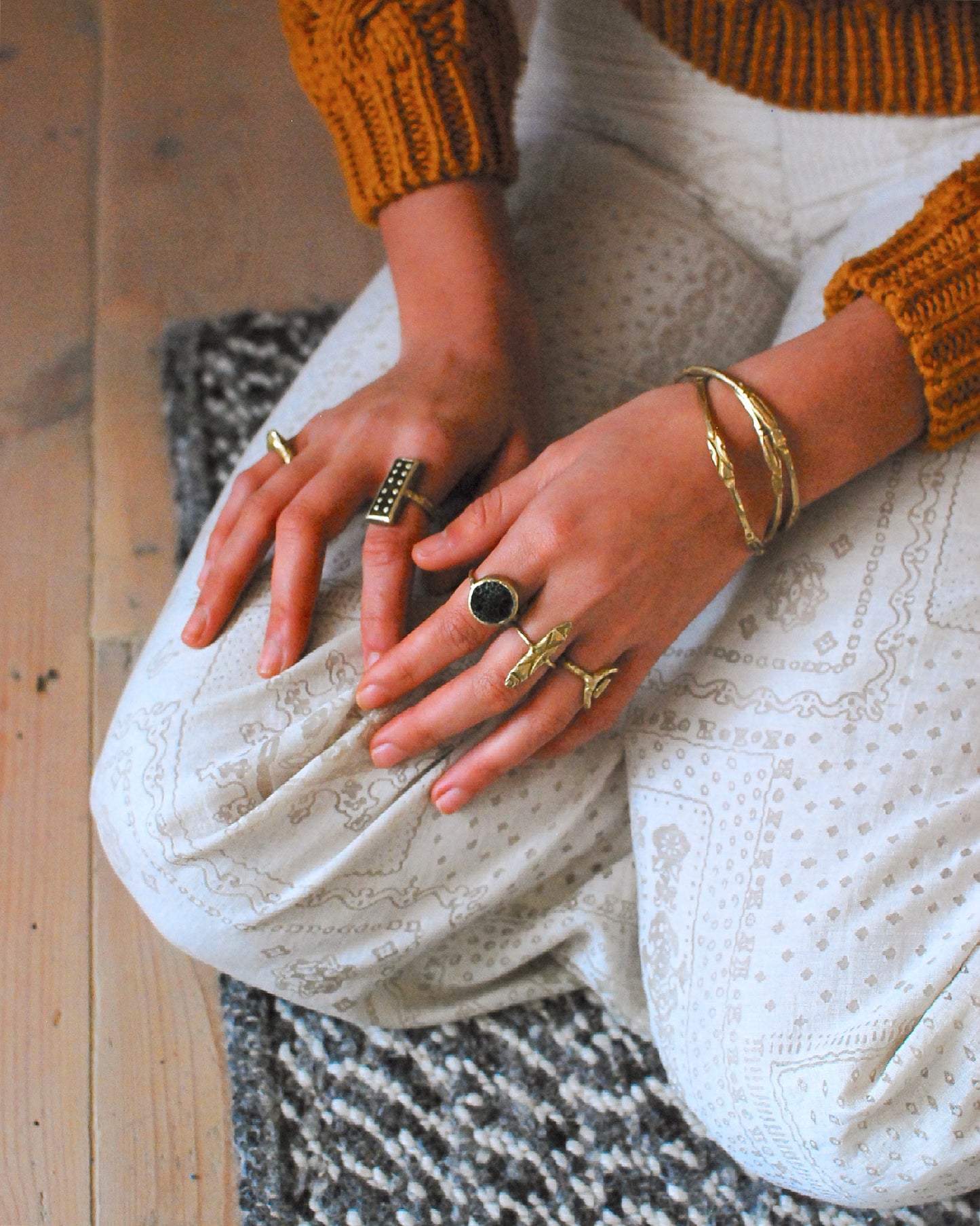 Solid Brass Adjustable ‘Menhir’ Bangle
