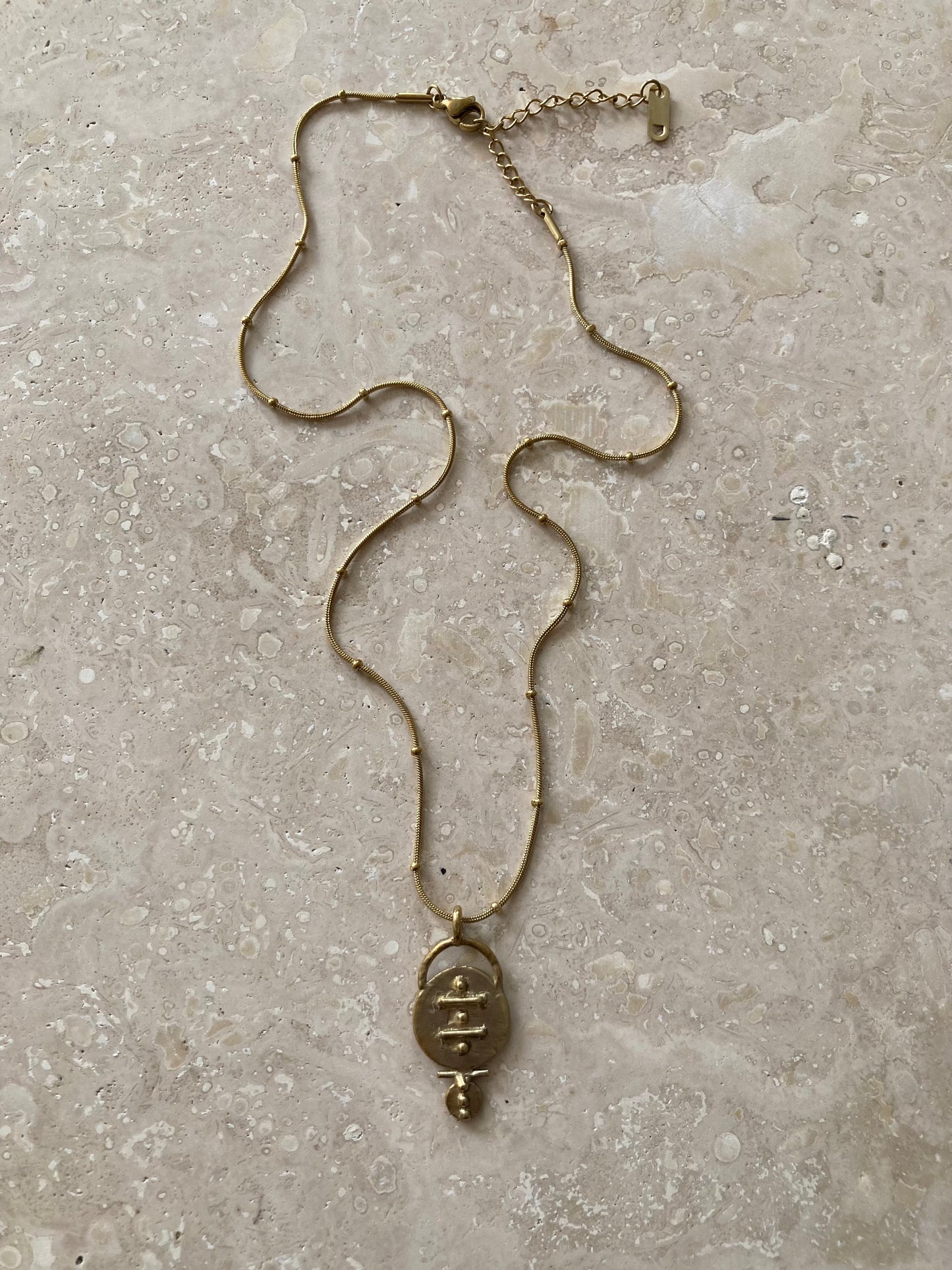 Solid Brass Mini ‘Eia’ Necklace On Gold Plated Waterproof Stainless Steel Chain