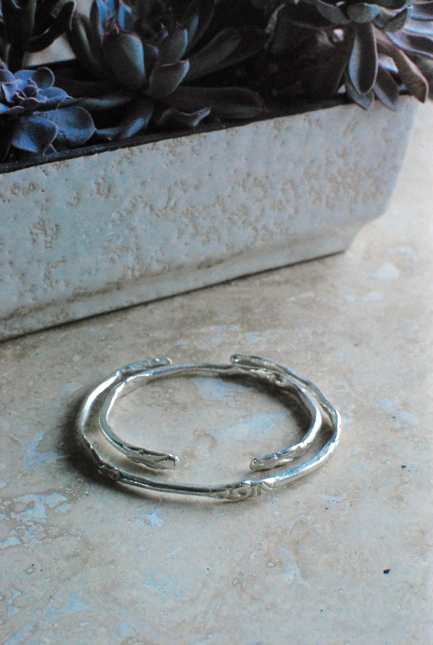 Solid Silver Adjustable ‘Menhir’ Bangle (Medium/Large)
