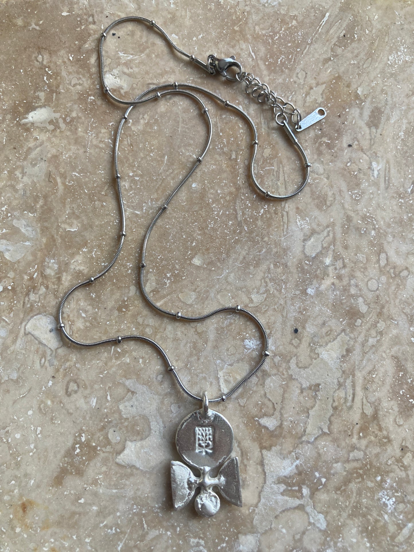 Solid Silver Mini ‘Breja’ Necklace On Waterproof Stainless Steel Chain