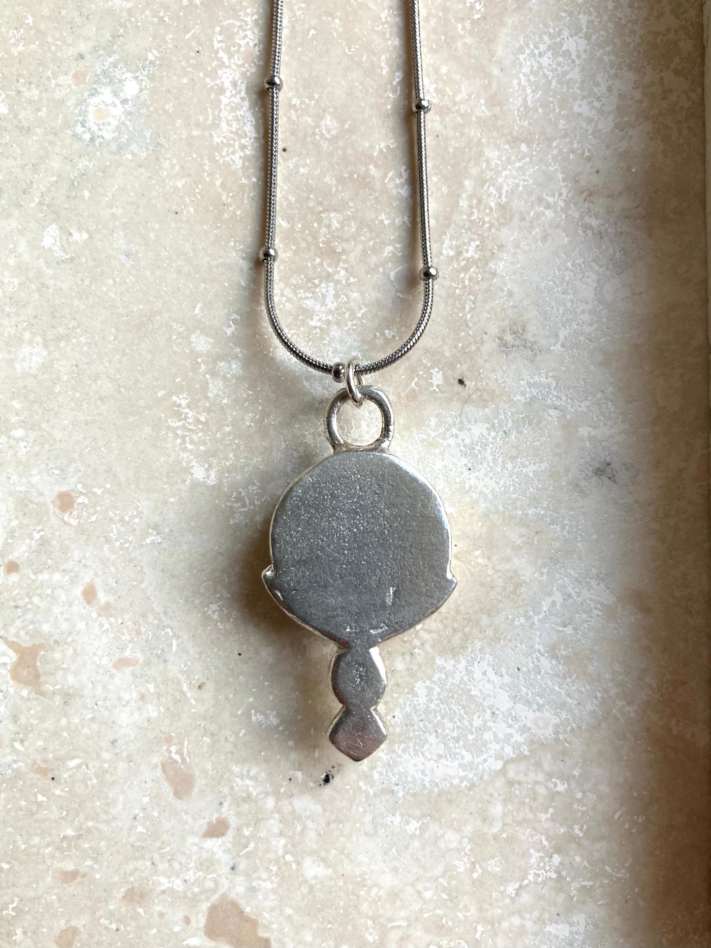 Solid Silver & Reclaimed Cloudy Blue & White Vintage Hornsea ‘Cirrus’ Stoneware Necklace On Waterproof Stainless Steel Chain.