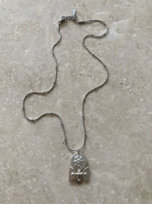 Solid Silver Mini ‘Breja’ Necklace On Waterproof Stainless Steel Chain