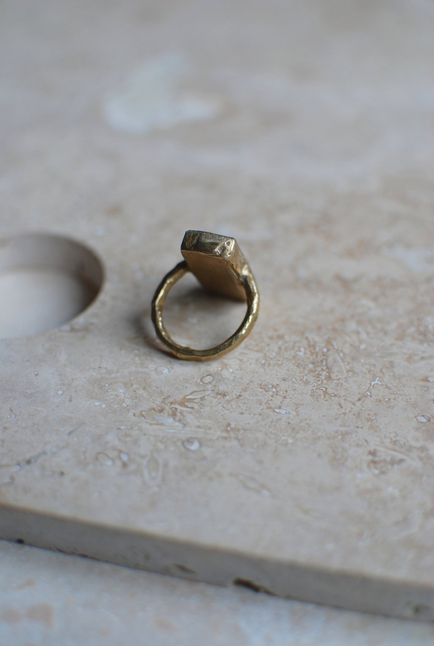 Solid Brass & Vintage Rust Red Glaze Stoneware ‘Cypher’ Ring